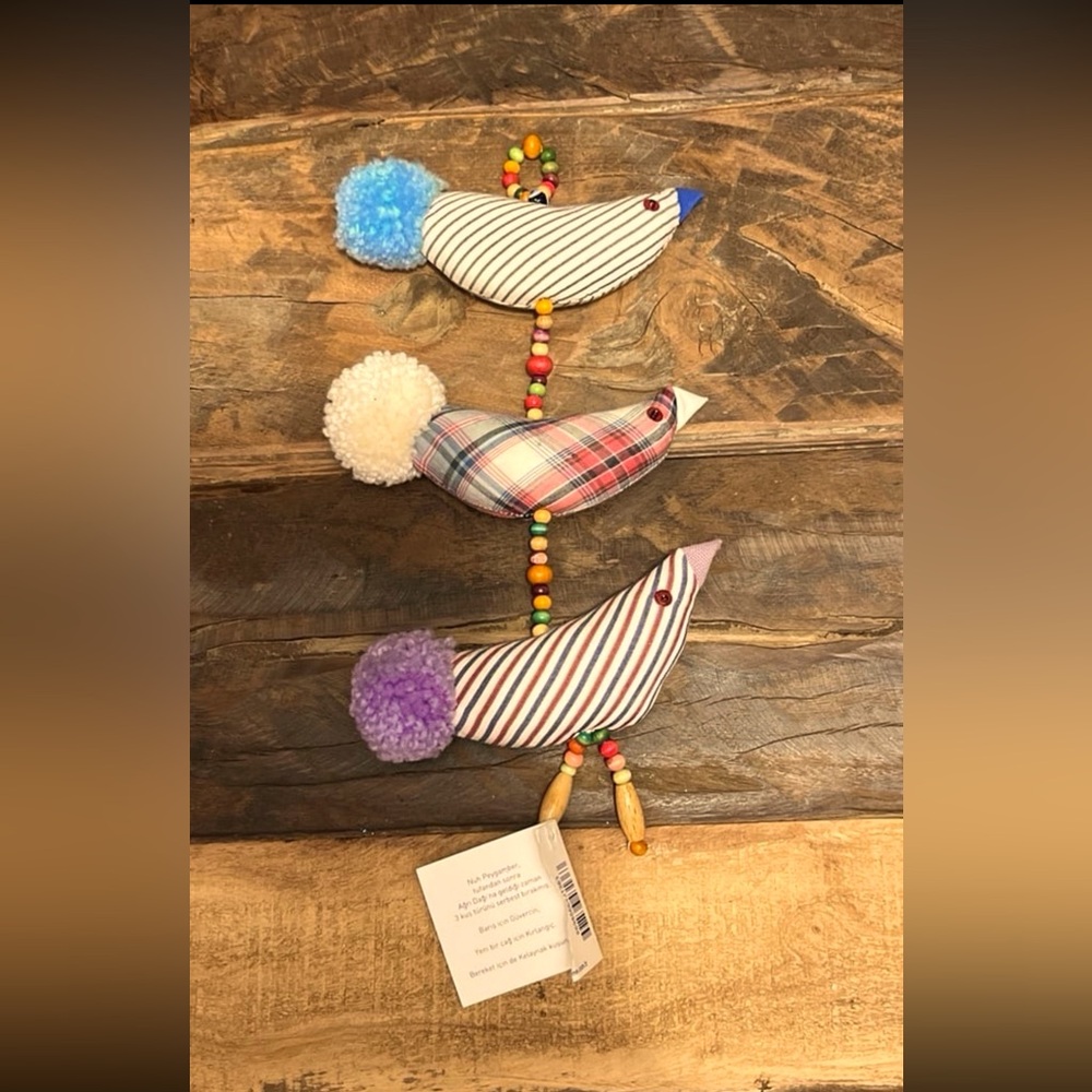 Turkish Evil Eye Wall Hanging, Trio of Fabric Birds, Nazar Amulet